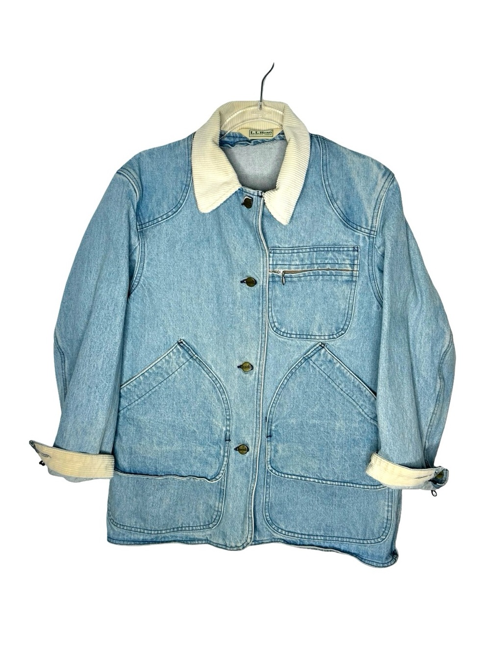 L.L. Bean Light Blue Denim Jacket with Cream Sherpa Collar - Picture 3 of 15